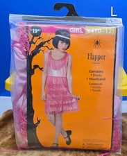 Girl's Pink 1920s Style Flapper Dress and Headband Costume Sz L New