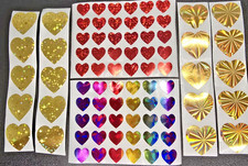 Valentines Day Shiny Holographic Heart Love Stickers Rainbow Gold Red Label Set