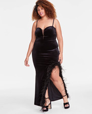 B Darlin Trendy Velvet Feather-Trim Gown 5512 Size 11/12