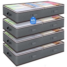 60L Under Bed Storage Containers, Storage Bins with Clear Lids, Foldable Clos...
