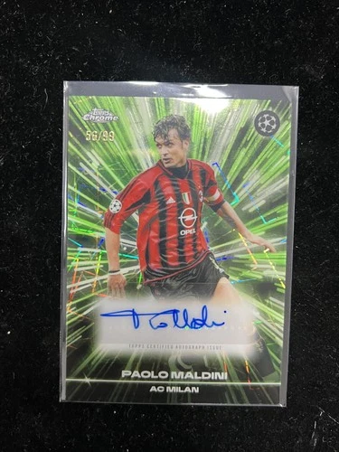 Paolo Maldini 2025-26 Topps Chrome UEFA UCC Black Lazer Auto Green Refractor /99
