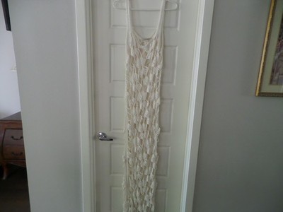 New PARAMIDONNA cream Handcrafted entirely on silk crochet long  dress, sz XS/S