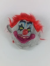Psycho Clown Scary Halloween Mask Red Hair Bozo Nose One Size Adult