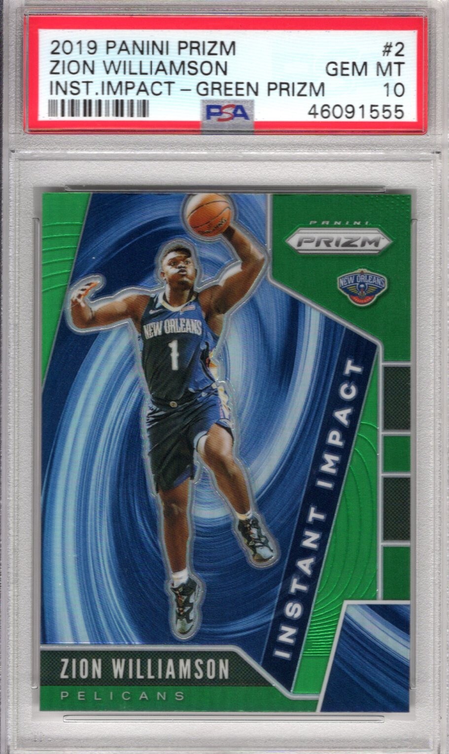 2019 Panini Prizm Instant Impact Zion Williamson PSA 10 # 2 RC Rookie Green