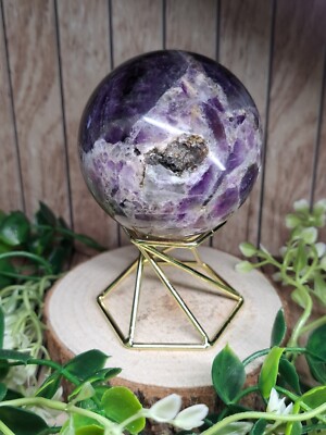 Schöne Druzy Amethyst Kristall Kugel 6,1 cm 322 g Chevron Kugel + gratis Halter