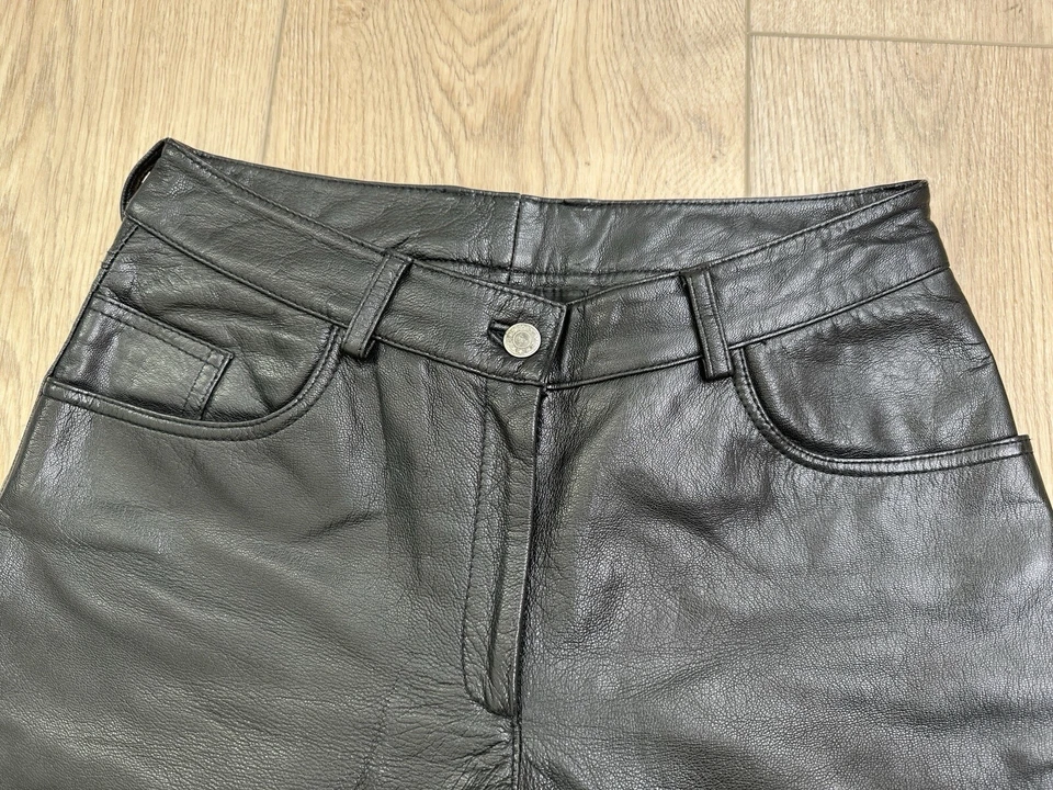 Pantalones Nicole Miller New York 100 % cuero negro genuino para mujer talla 2 sin dobladillo Foto 3 de 4