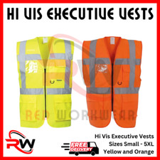 HI VIS EXECUTIVE VEST YELLOW ORANGE ID POCKET ZIPPED HI VIS