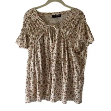 Lane Bryant  Blouse Womens Plus 18-20 Beige Brown Floral  Peasant Cottagecore