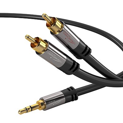 KabelDirekt 20ft 3.5mm Male to 2x RCA Male Stereo Audio Cable Aux Cord Plug Gold