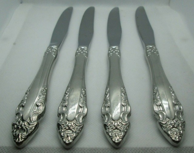 Gorham Silver Pierced Baroque Stainless Flatware Lot of 4 Dinner Knives