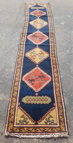 Vintage Hand Made Traditional Rug Oriental Wool Multicolor Carpet 340x67 cm