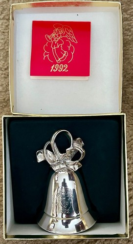 Vintage Kirk Stieff 1992 Silverplate Bell Ornament Music Box Christmas In Box - Picture 2 of 11