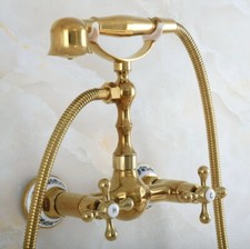 Polished Gold Brass Simple Bathroom Handheld Shower Faucet Mixer Tap Set 2na827