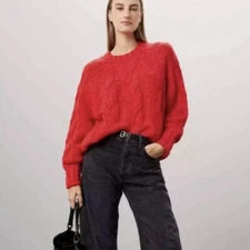 MSRP $275 Love, Whit by Whitney Port Red Chunky Cable Knit Sweater Size Small