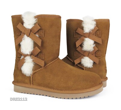 Koolaburra by UGG Victoria Short Chestnut Suede Fur Boots Womens