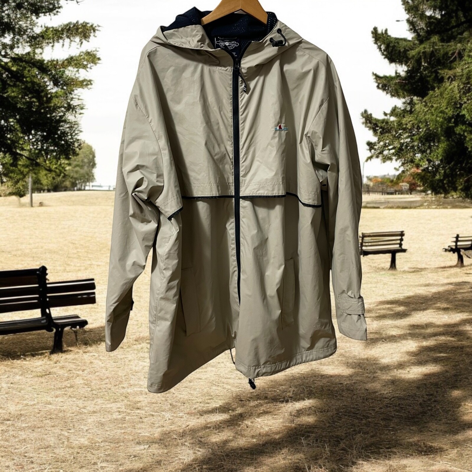 Charles River Apparel Beige Mens Hooded Windbreaker 35" Leng