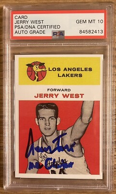 JERRY WEST SIGNED/INSCRIBED HOF LAKER RETRO RC 1961 RP PSA 10 GEM-MINT AUTOGRAPH