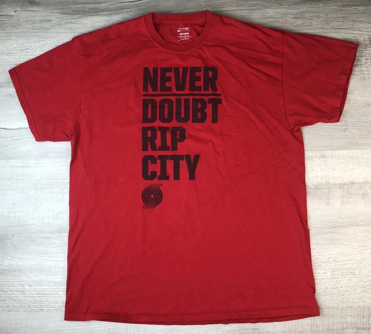 Portland Trail Blazers Shirt Never Doubt Rip City Red T Adult Size