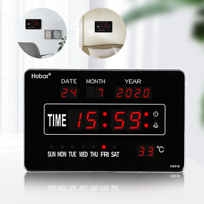 Digitaluhr LED Digital Mit Wanduhr Datum Kalender Temperaturanzeige Schwarz 220V