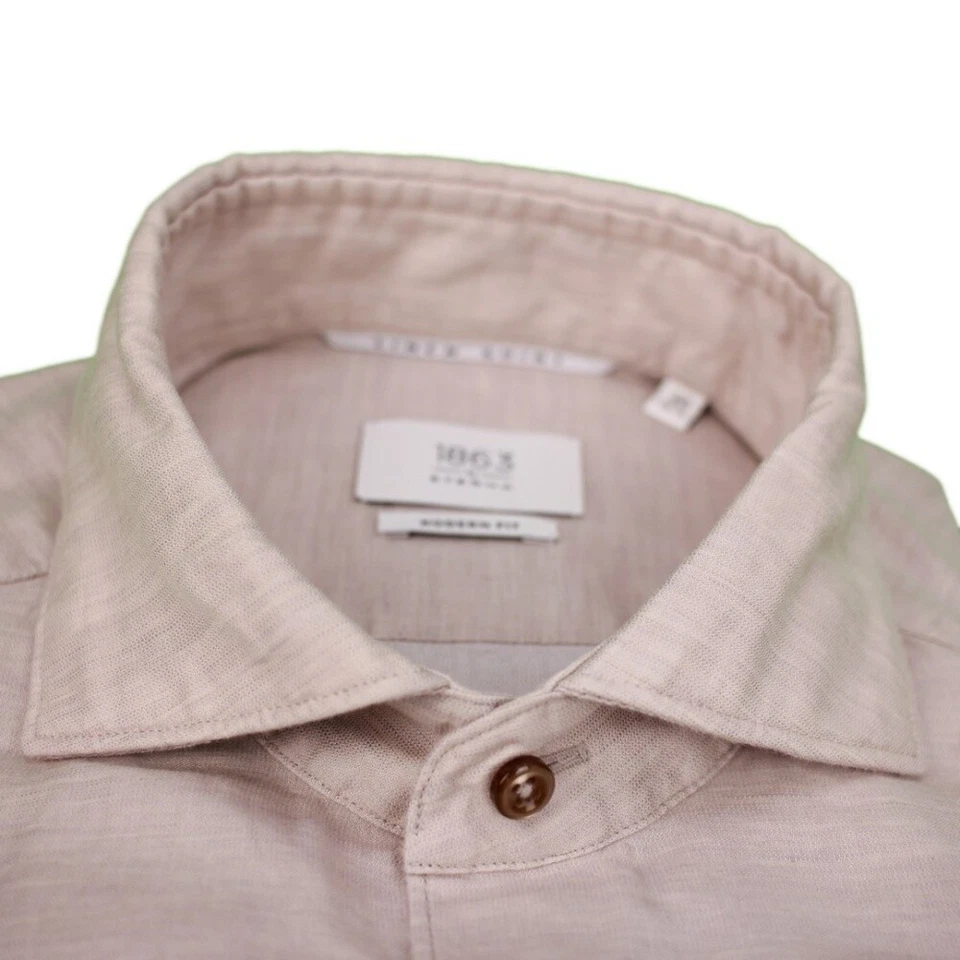 Eterna Uomo Camicia di Lino Maniche Lunghe Moderno Fit Beige 2355 XS82 26 - Immagine 2 di 4