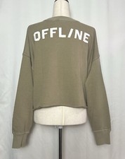 Offline By Aerie Women s Throw-Back Cropped Crewneck Sweatshirt Color Olive M