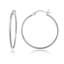 Sterling Silver 1.5mm High Polished Round Hoop Earrings, 25mm