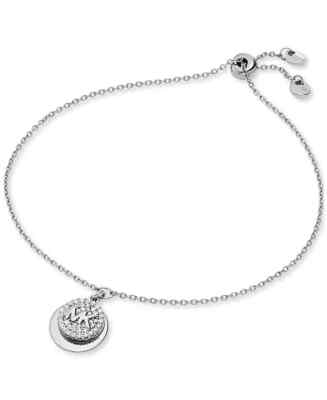 Michael Kors Sterling Silver Pave Logo & Engravable Disc Slider Bracelet in Box