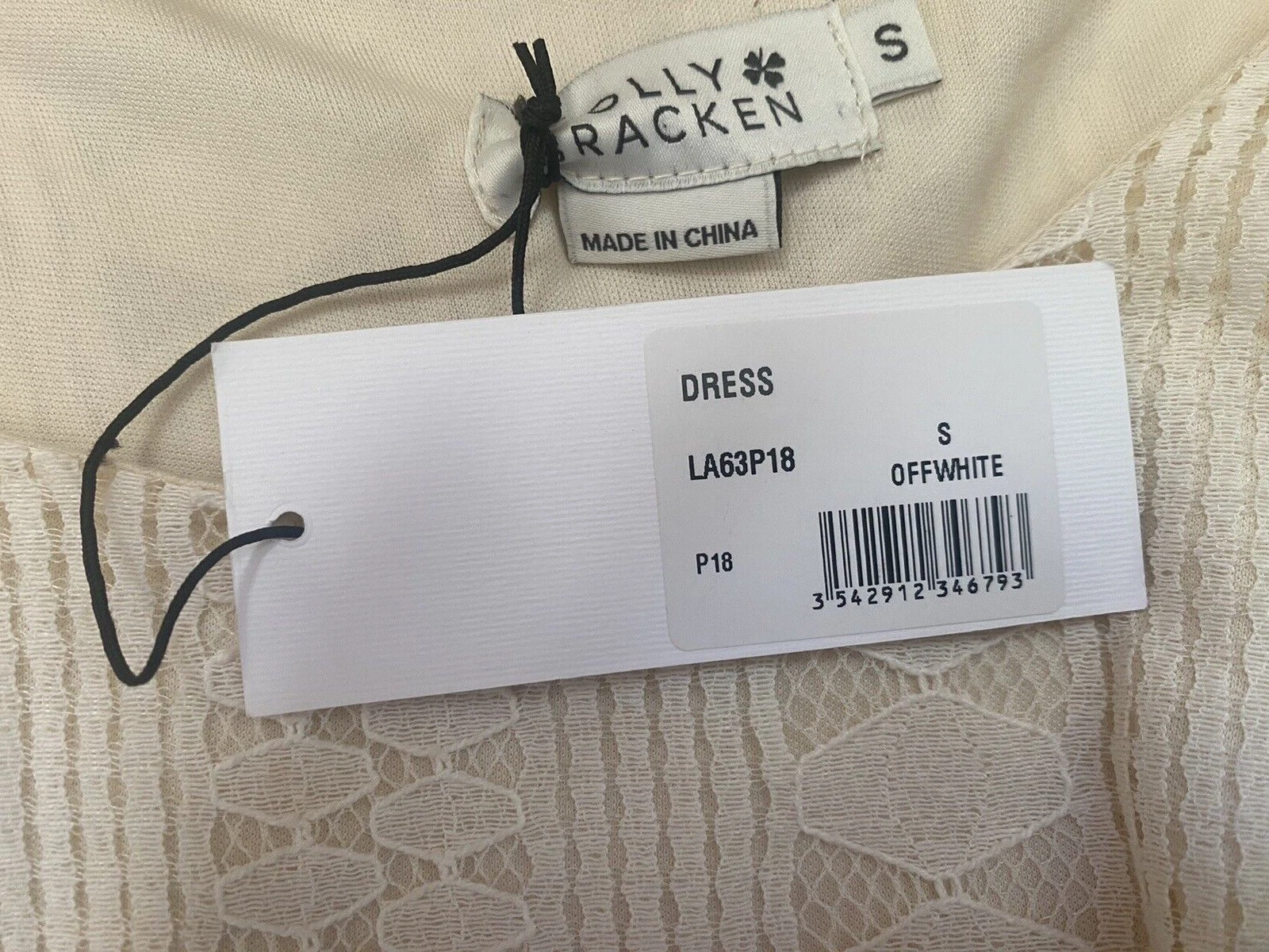 OFF WHITE Molly Bracken abito pizzo tubino piccolo tubino bianco sporco midi manica 3 4 DIFETTO LASER