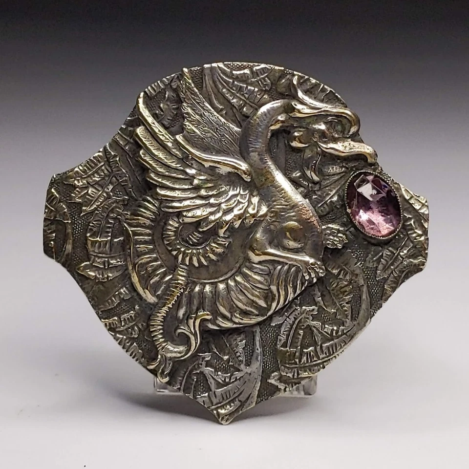 Broche broche dragón plata antiguo con piedra amatista Foto 2 de 4