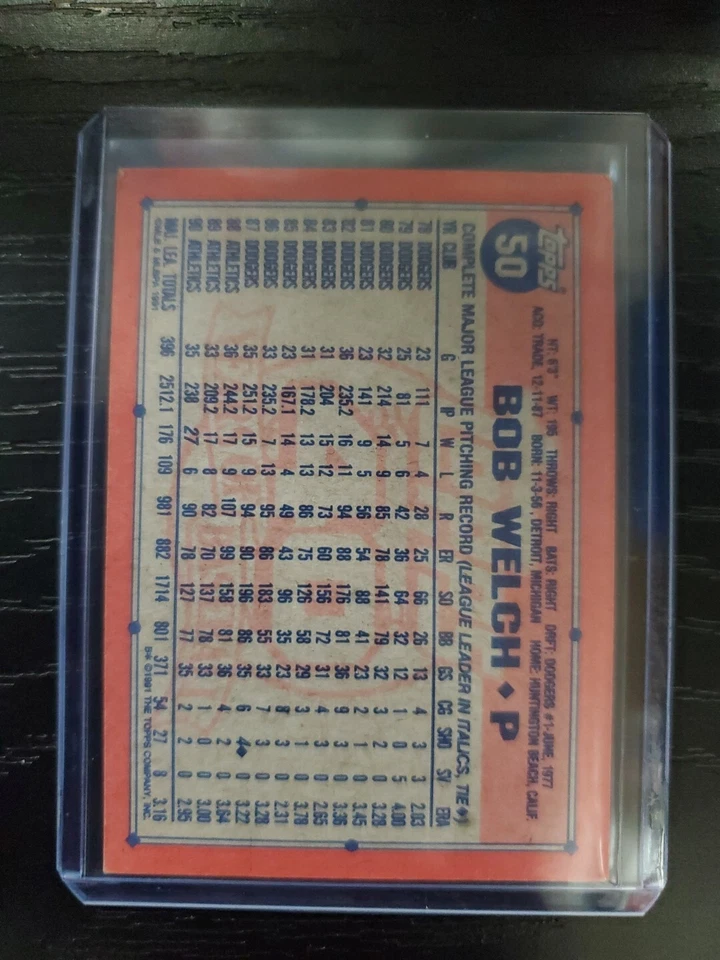 1991 Topps - #50 Bob Welch - Image 2 of 2