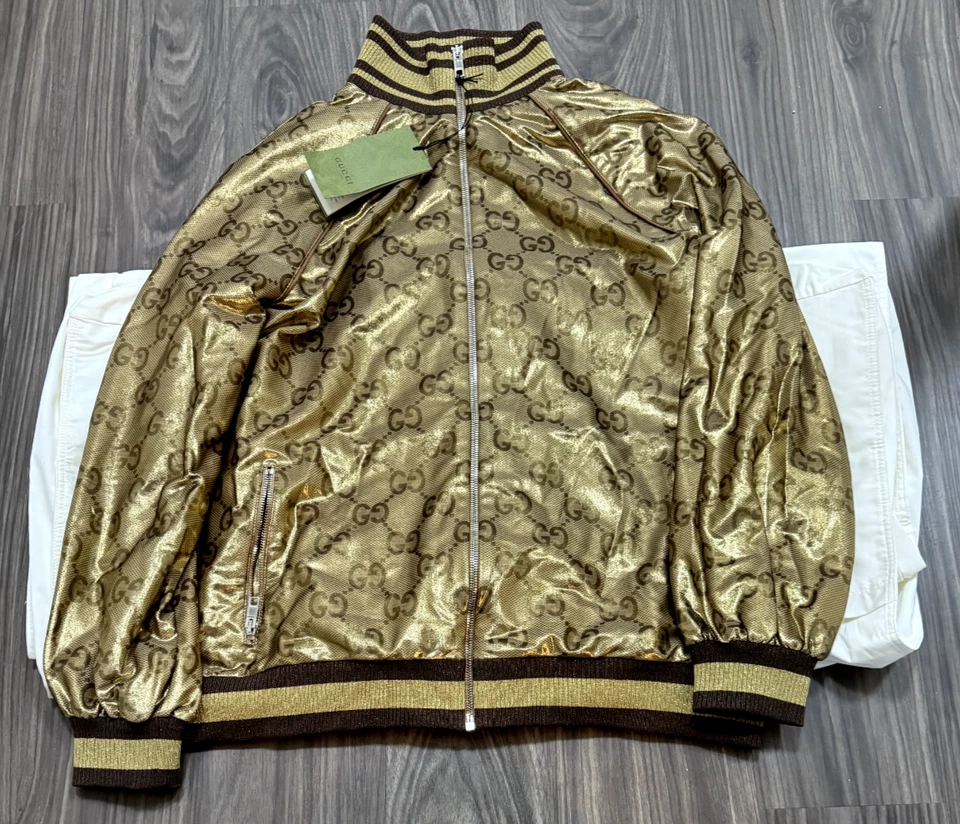 Новый с Ярлыками GUCCI Maxi GG логотип блестящий Джерси молнии техническая куртка 743001 XJFE0 SZ L