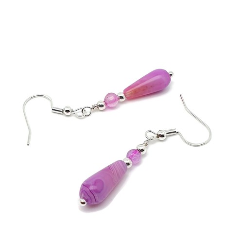 Earrings Purple Agate Teardrop Beaded Gemstone Dangle Drop Sterling Silver Hooks - Picture 28 of 64