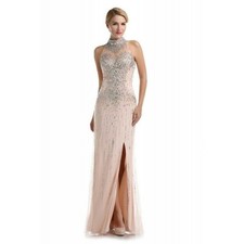 CLEARANCE WAS $413 Romance Rhinestone Halter Grad Prom Dress RM5079 Peach Size 8