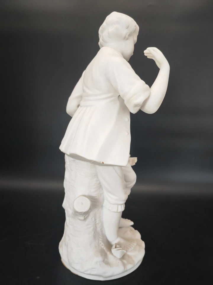 Élégante sculpture vintage en biscuit de porcelaine – Jeune homme et enfant 30cm - Photo 4/4