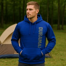 J America Duramax Hoodie XL Blue Hooded Sweatshirt Pullover Fleece Pockets Camp