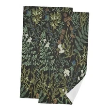Botanical Print Floral Hand Towels for Bathroom Set of 2 Black Sage Green