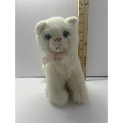 Vintage White Plush Cat Blue Eyes Pink Bow Wal-Mart Stores Inc Stuffed Animal 8''