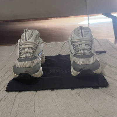 Dior B22 Herren-Sneaker Weiß Grau Mesh Leder EU 43,5 Low Top Freizeit