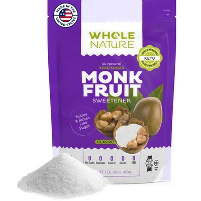Whole Nature 1lb Monk Fruit Sweetener 1:1 Baking Sugar Substitute 16 Ounce