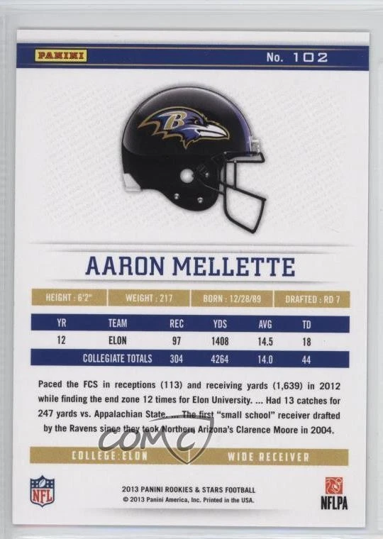 2013 Panini Rookies & Stars Longevity Rookie Sapphire /25 Aaron Mellette #102 RC - Image 2 of 2