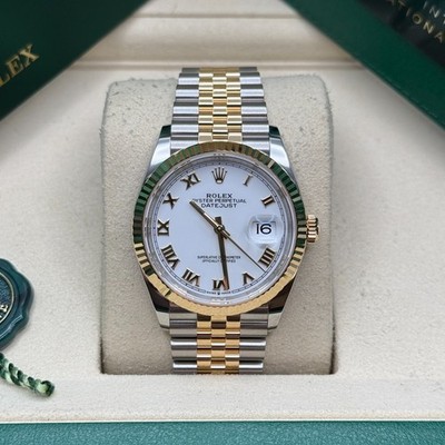Rolex Datejust 36 NEW 2026 White Roman Dial Two Tone Yellow Gold Jubilee Fluted