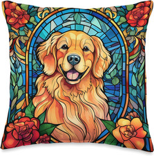 Cute Golden Retriever Stained Glass Decor for Women Dog Mom Throw Pillow