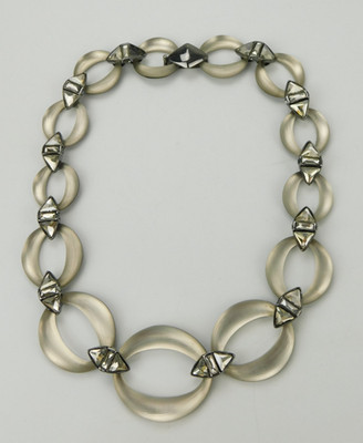 Alexis Bittar Vert D'Eau Frosted Lucite Smoky Silver Gunmetal Necklace *READ*