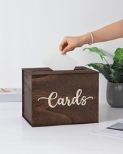 Wedding Card Box with Lid Wood Gift Card Reception Rustic Money 12x9x8.9 In