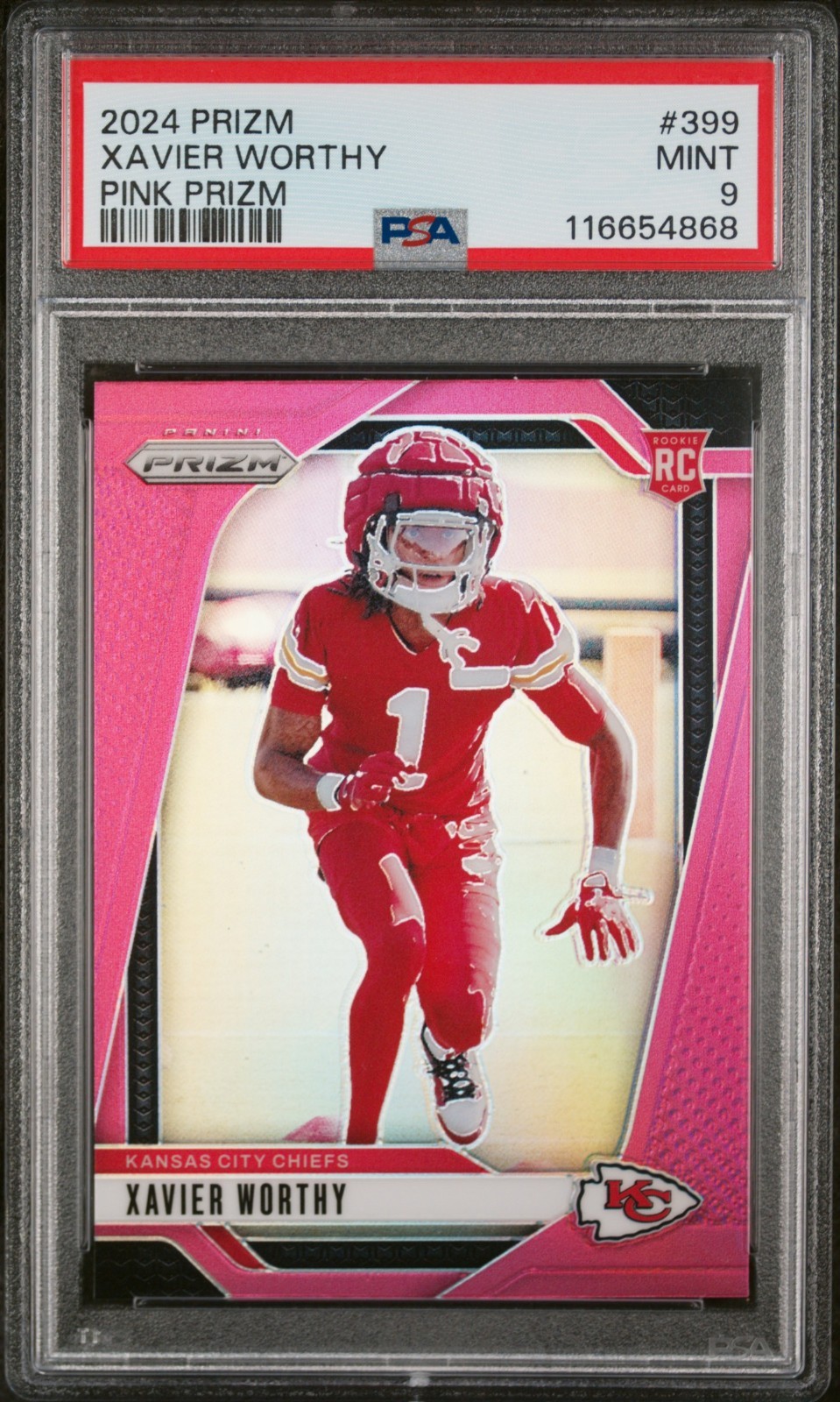 2024 Panini Prizm Xavier Worthy #399 Pink Prizm RC PSA 9 Kansas City Chiefs