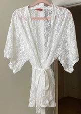 Josie Natori Robe White Lace Lingerie Balletcore Coquette Cottage Fairy Small