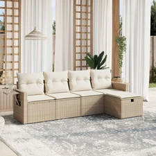 Garden Sofa Set Beige Poly Rattan Large Modular Garden Sofa Set