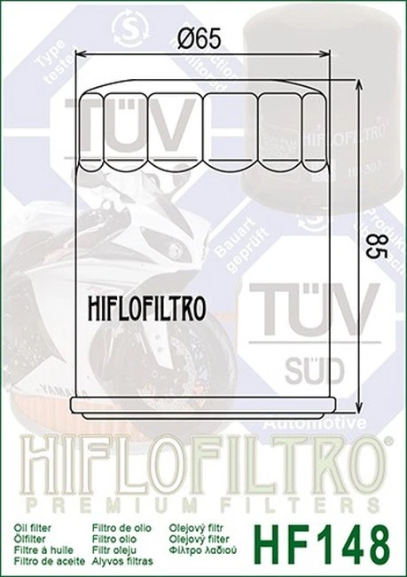 Filtro de óleo HF148 - Preto - Pacote com 8 para 01-20 Yamaha FJR1300/A/AE/ES - Imagem 4 de 4
