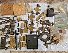LARGE LOT HINGES, DOOR LOCK, ANTIQUE HARDWARE, WOODEN DRAWER PULLS,GLASS KNOB