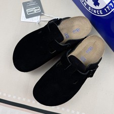 Birkenstock Boston Black Unisex Clog Shoes Suede Leather Soft Footbed Shoes